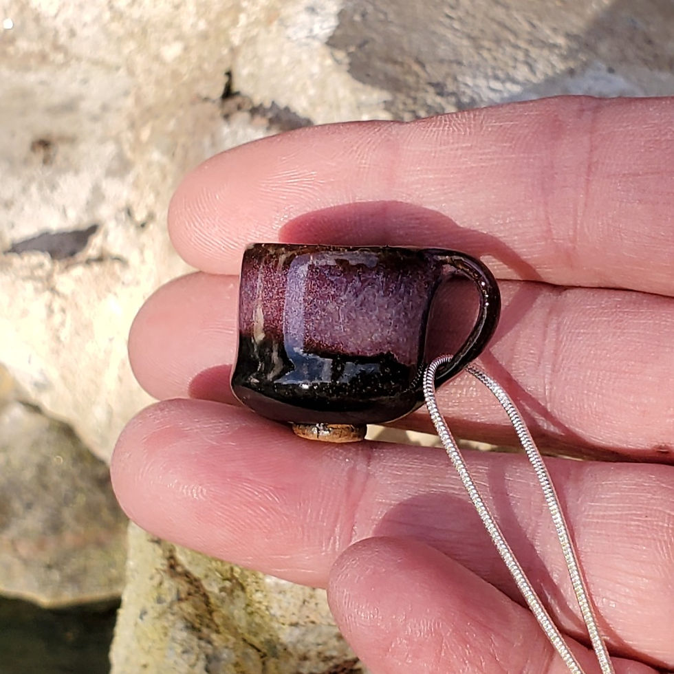 Thumbnail: Tiny Handcrafted Ceramic Coffee Mug Necklace - Pink Horizon