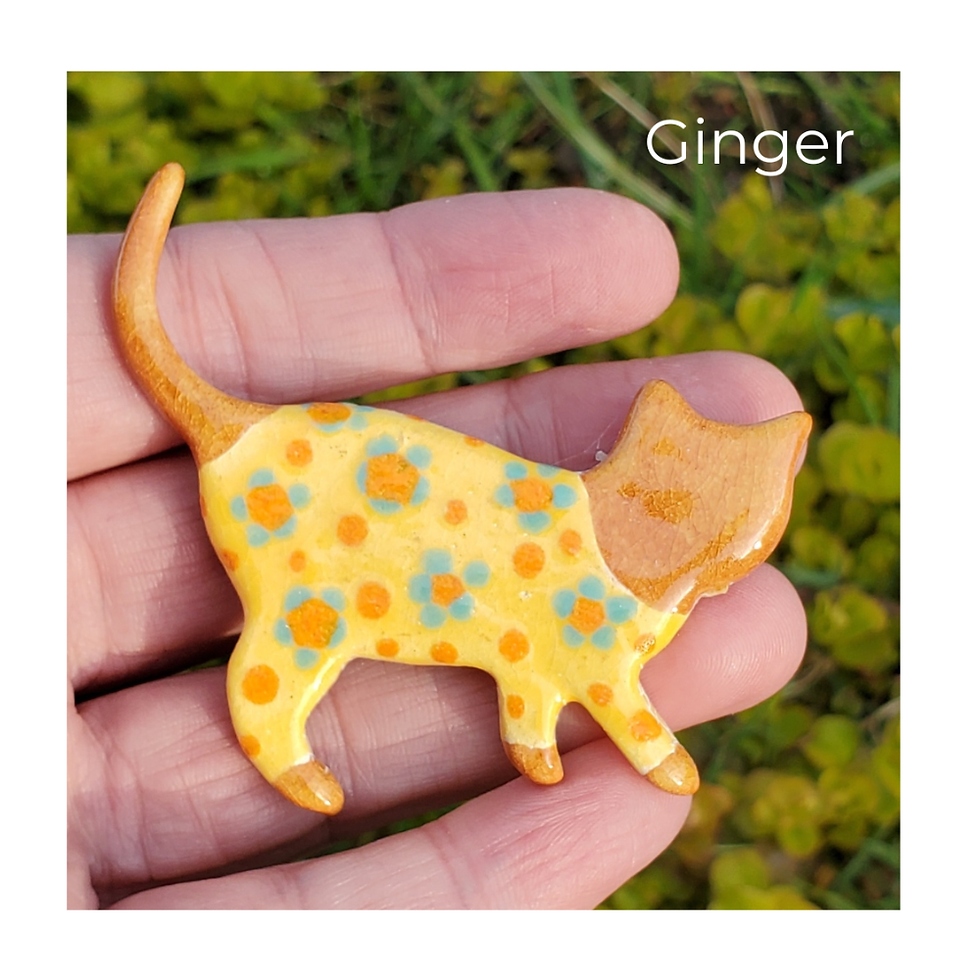 Thumbnail: Handmade playful Ginger Kitten Brooch in Colourful Pyjamas