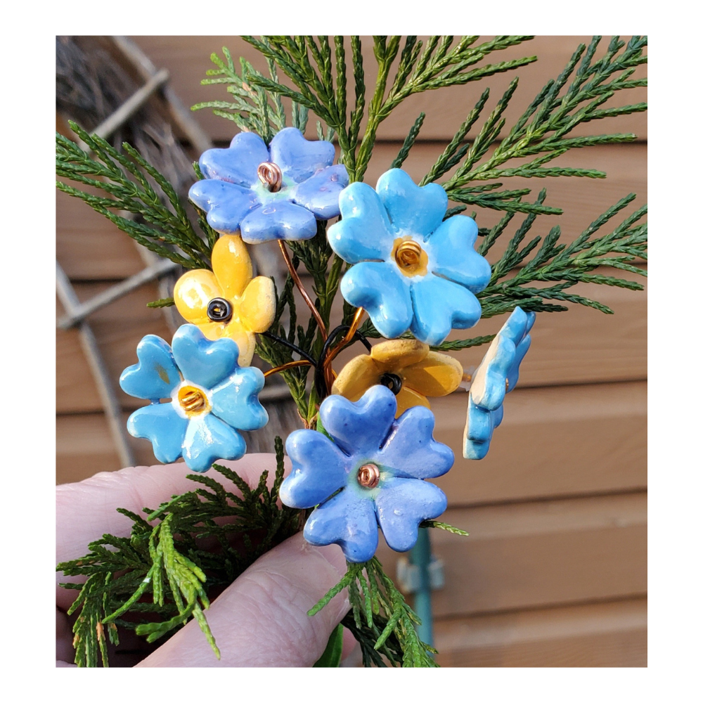 Azure Blossom Elegance: Blue Ceramic Flower Bouquet