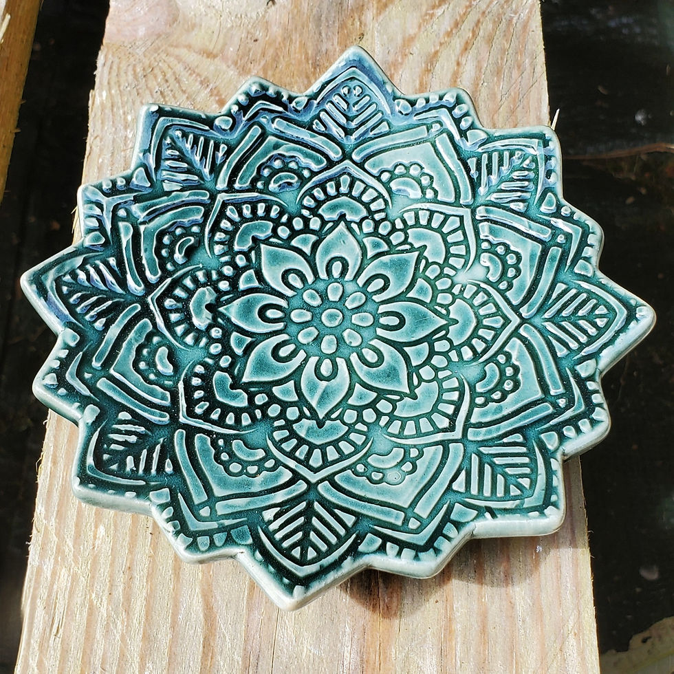 Thumbnail: Handmade Emerald Green Mandala Bud Vase & Ring Dish Set