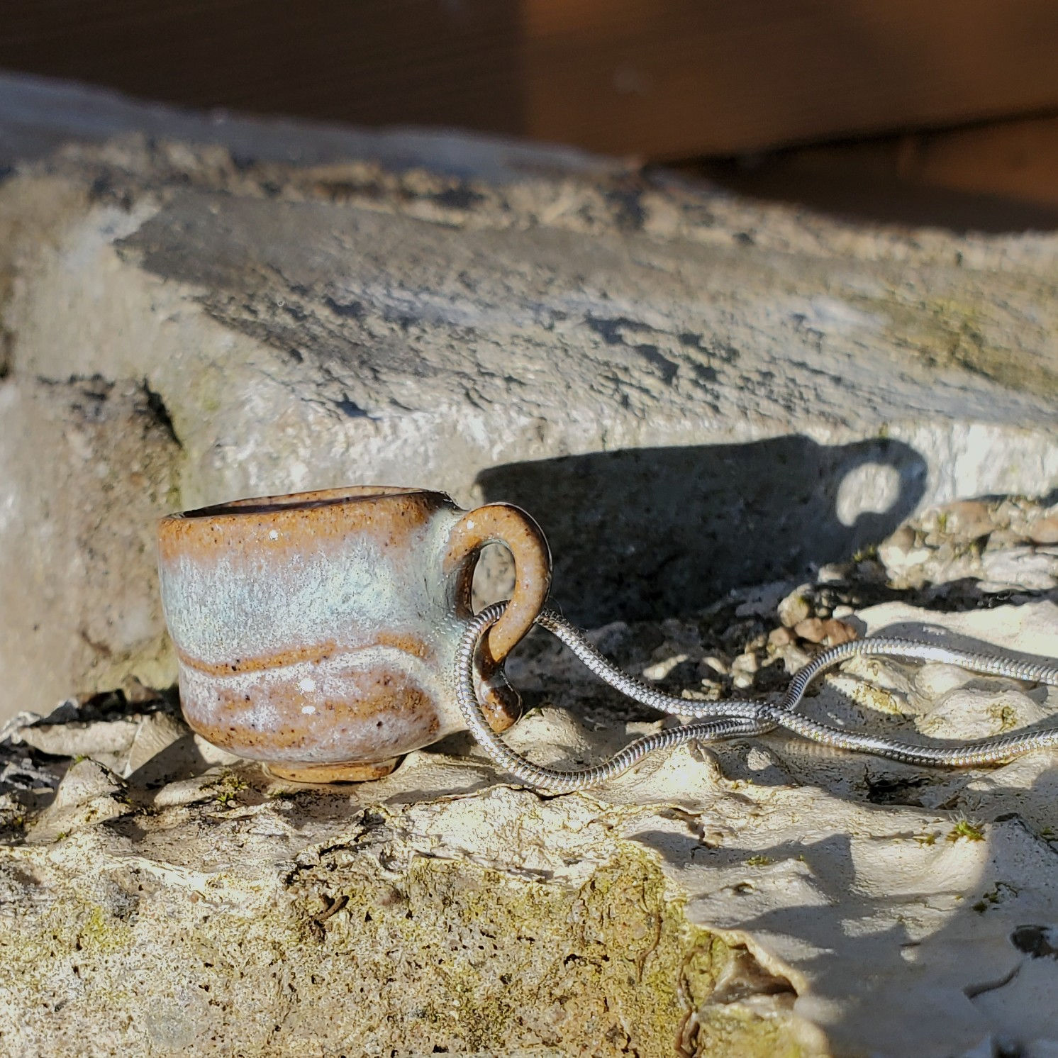 Handmade Tiny Coffee Mug Pendant - Sandy beach