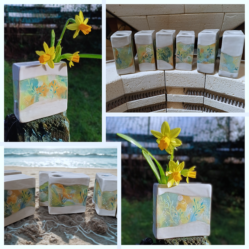 Thumbnail: Handcrafted square bud vase in fresh spring vibes - Daybreak