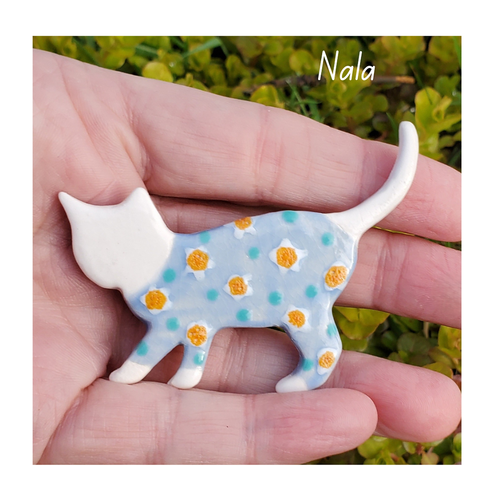 Thumbnail: Sweet Handmade White Kitten Brooch in Colourful Pyjamas