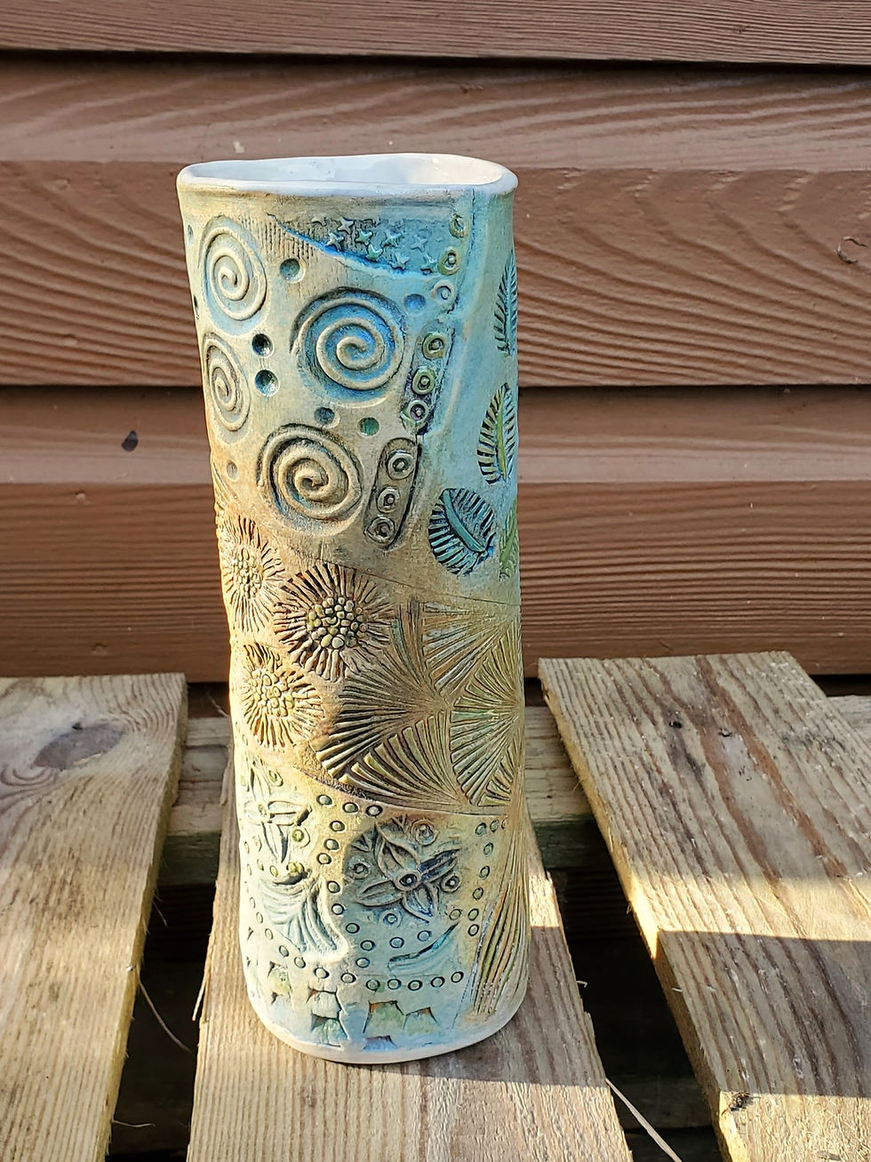Thumbnail: Handmade Textured Ceramic Vase in a soft toned palette – Sunset Breeze