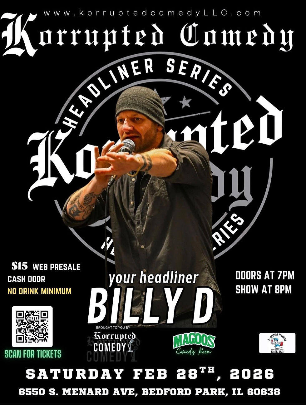 Korrupted Comedy Presents: BILLY D @ Magoo's Venue in Bedford Park, IL