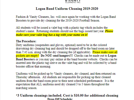 2019 Dry Cleaning Schedule