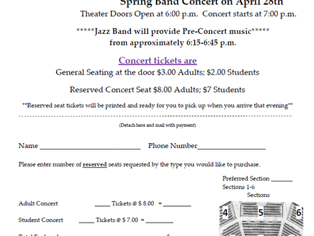 Reserved Seats Available For The Spring Band Concert