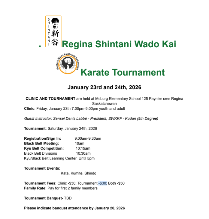 Regina Shintani Wado Kai Karate Tournament