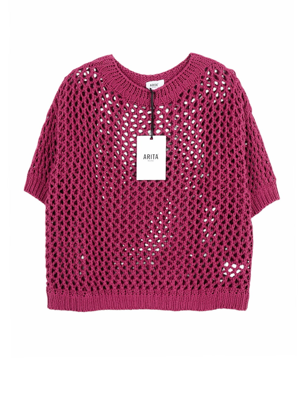 Miniatura: Maglia traforata in cotone con maniche a tre quarti