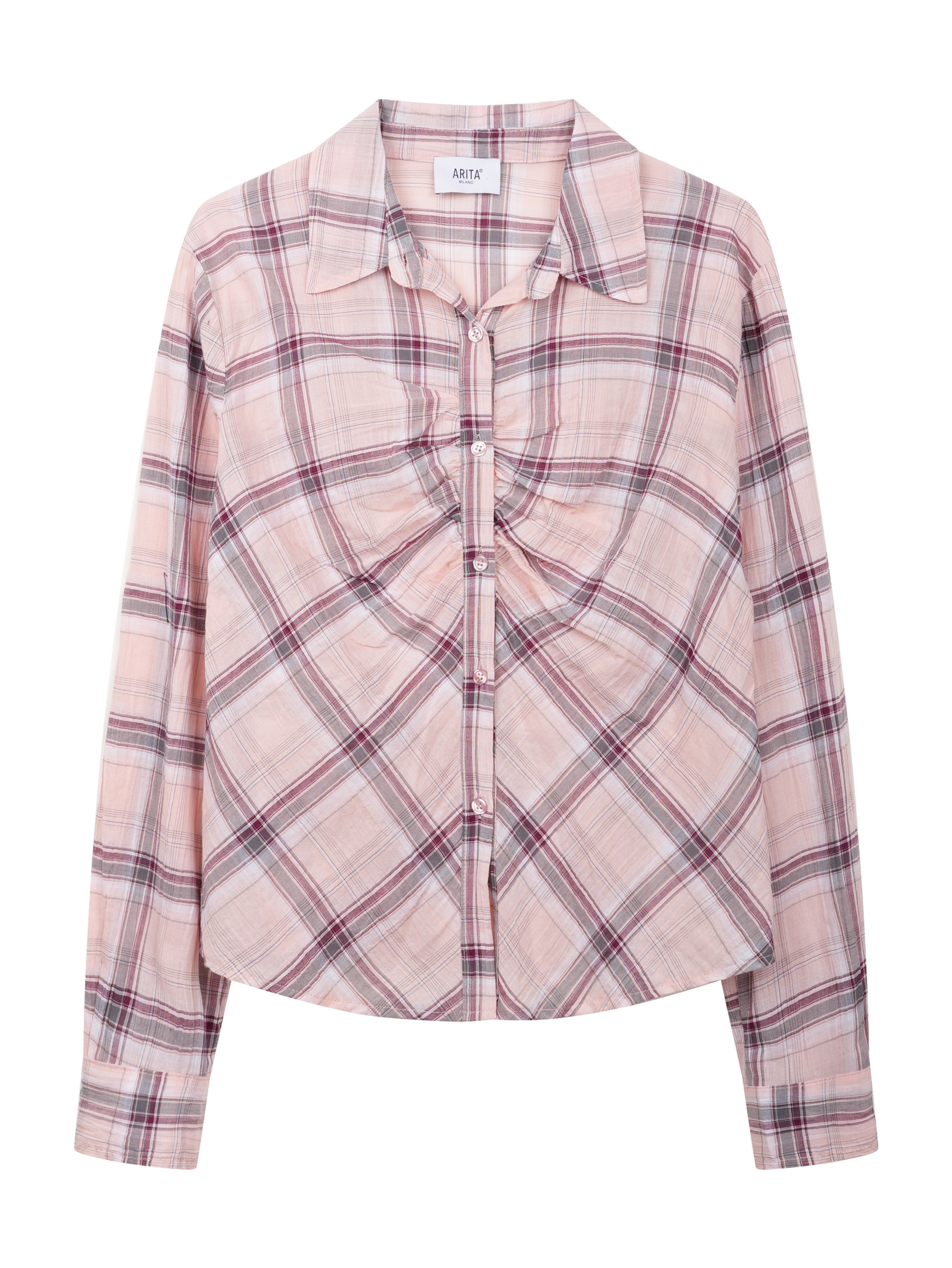 Camicia a quadri con arricciatura frontale