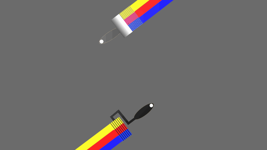 moving paint brush and paint roller with bands of colour