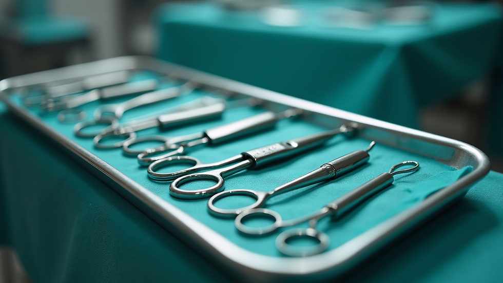 Close-up view of orthopedic surgical instruments on a tray