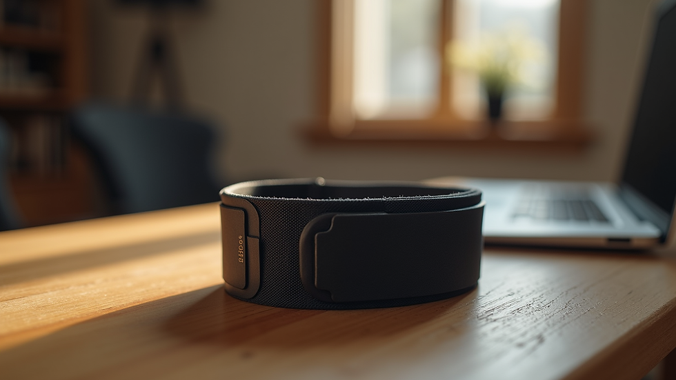 Eye-level view of a wrist brace on a wooden table