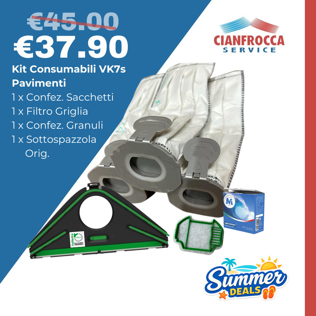 Kit Consumabili Pavimenti Folletto VK7S sacchetti spazzola filtro profum