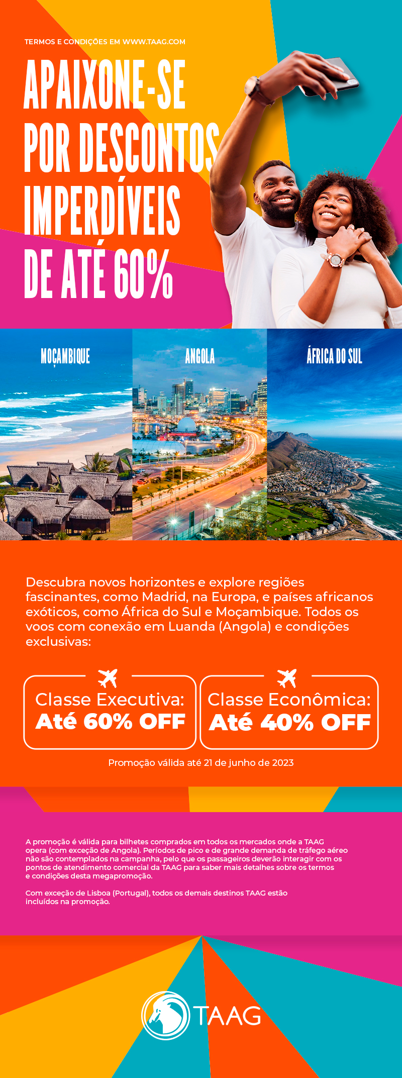 Promoção Exclusiva da TAAG com os melhores descontos imperdíveis de até 60% para você oferecer aos seus clientes!
