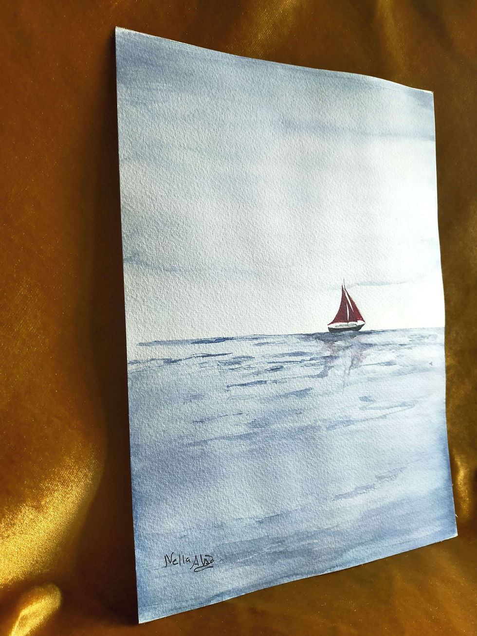 Miniatura: The Red Sailboat Original Watercolour 