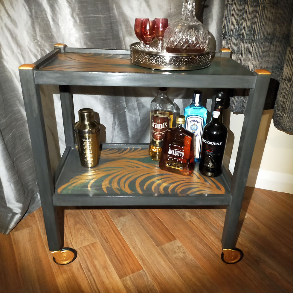 Thumbnail: Restyled Vintage  tea / coffee / Cocktail   Trolley, Hand painted tropical leafs