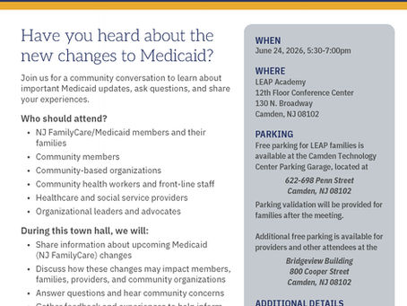 Community Townhall: Understanding changes to Medicaid (NJ FamilyCare) & Gathering community Insights