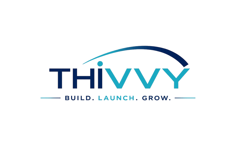 Thivvy logo: Build. Launch. Grow.