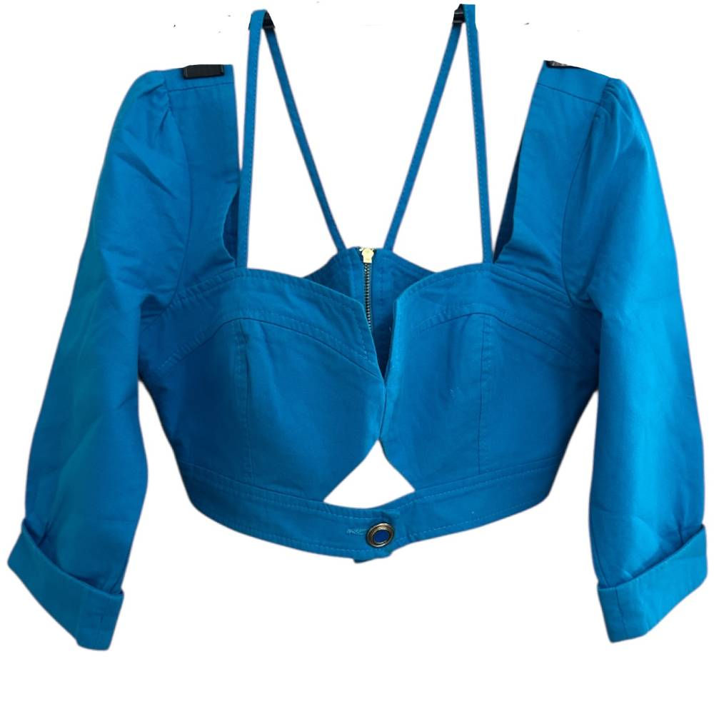 Conjunto Saia e Cropped de Algodão Azul da Tufi Duek - Tam P