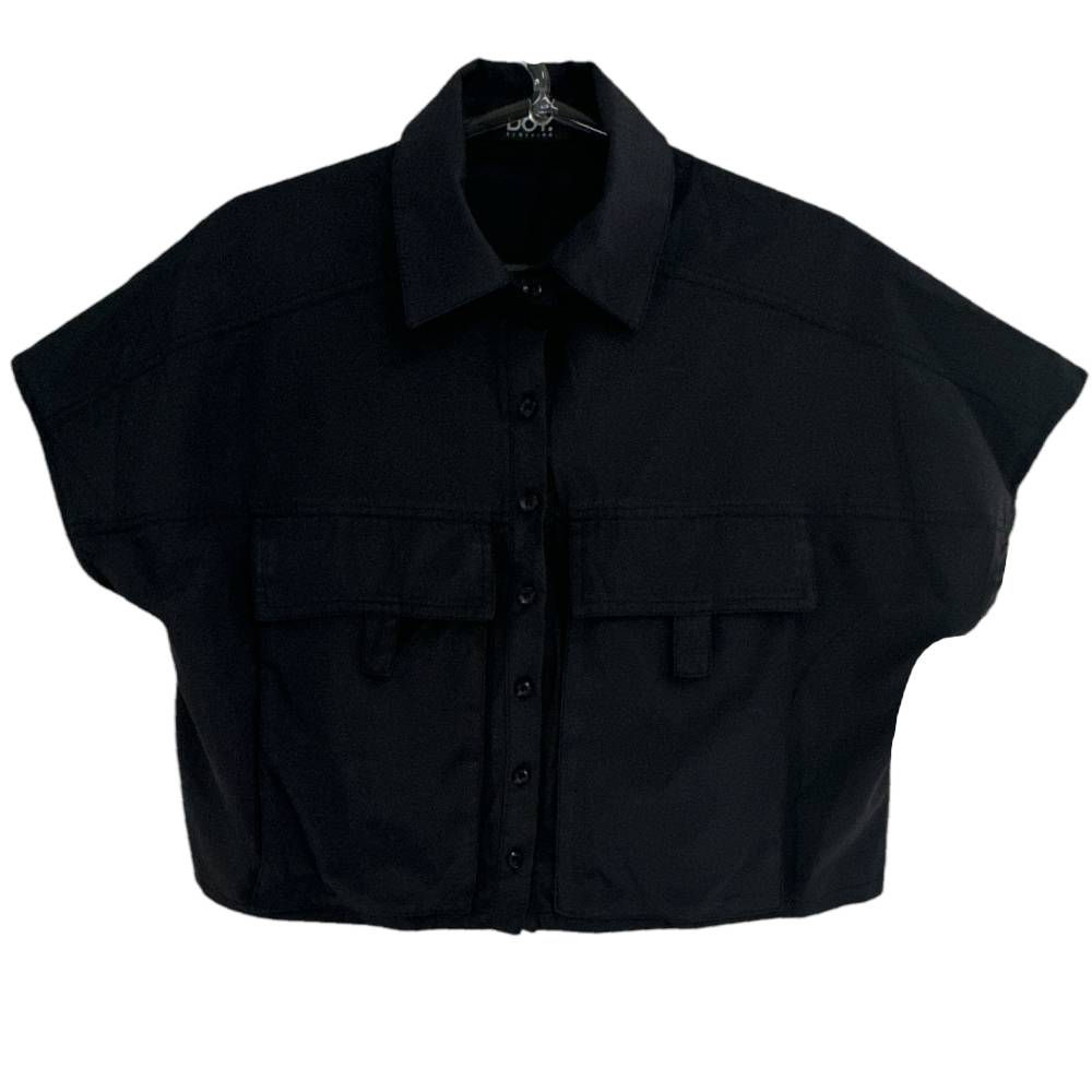 Blusa Camisa Cropped Preta da Dot. Clothing - Tam M