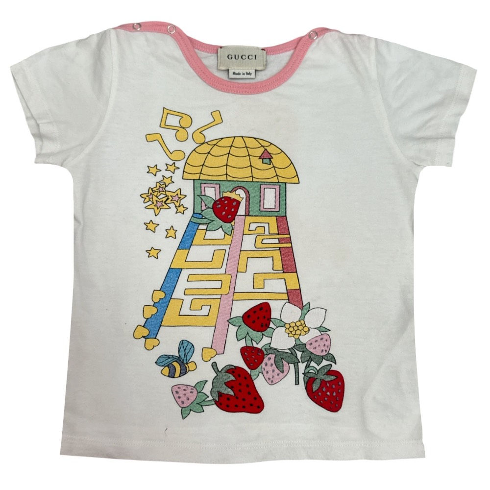 Blusa Branca de Algodão Estampada Morango da GUCCI - Tam 3