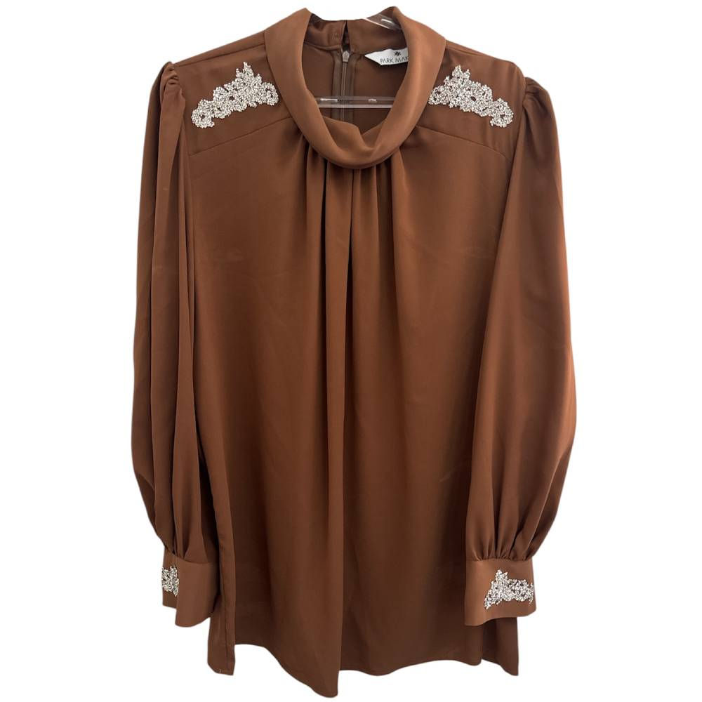 Blusa Bata Marrom com Brilhos da Park Makka - Tam 46
