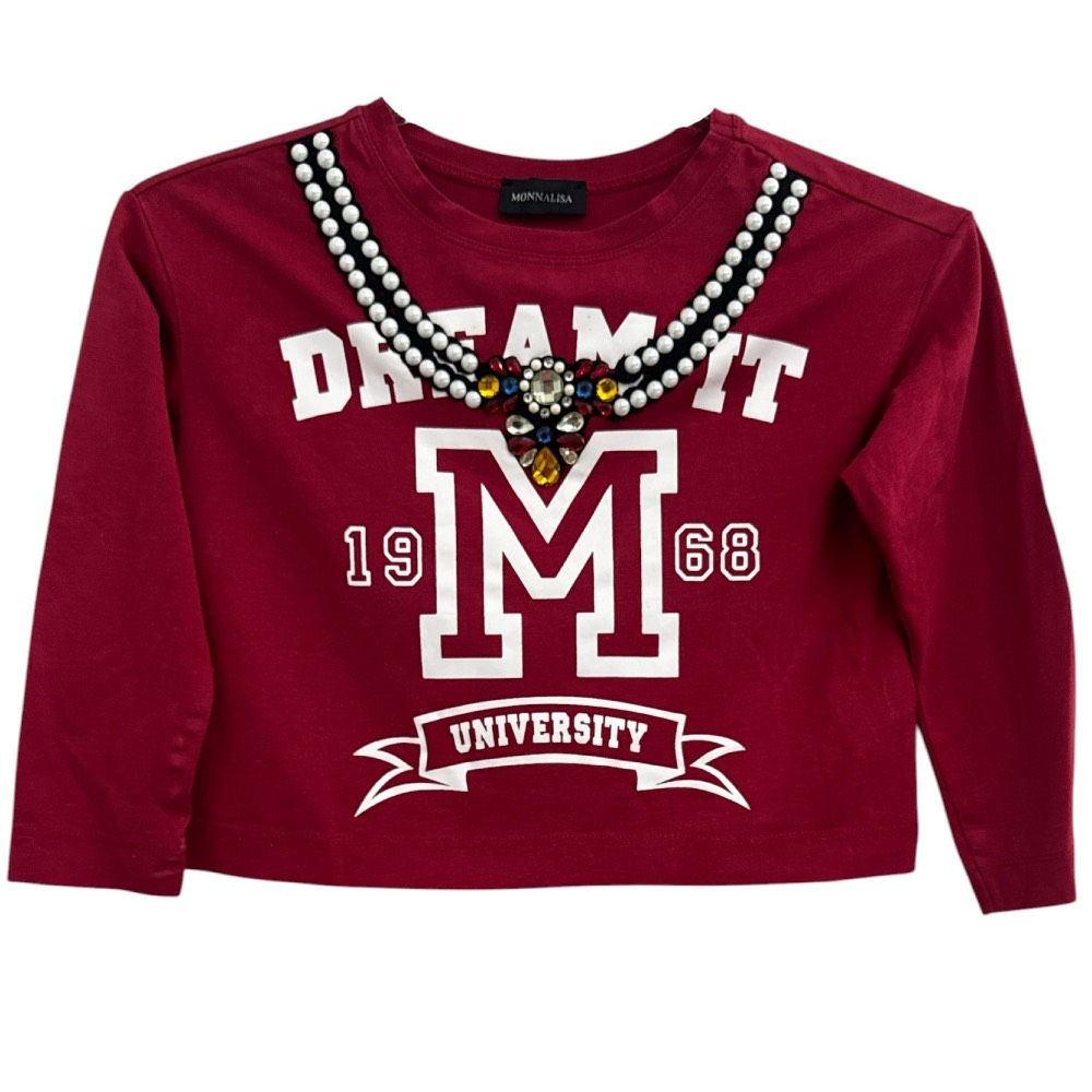 Blusa Cropped Bordô com Pedrarias da Monnalisa - Tam 8