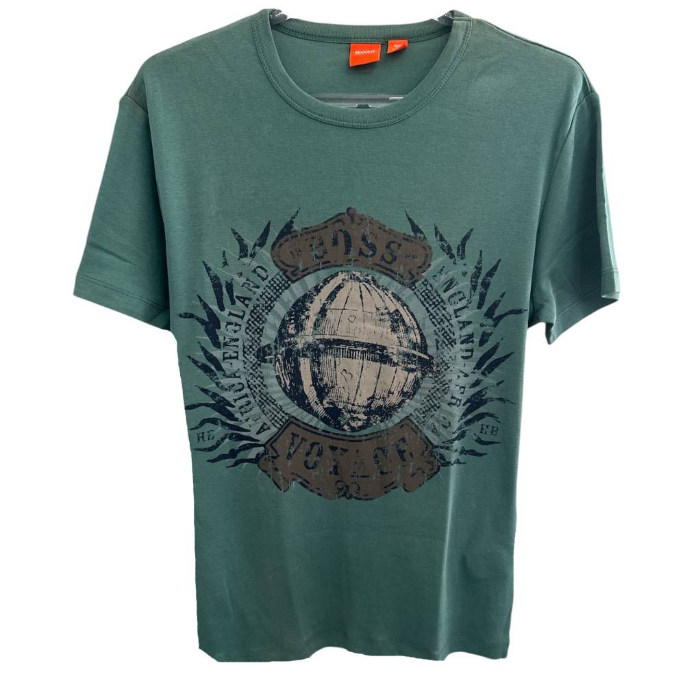 Camiseta de Algodão Estampada Verde da Hugo Boss - Tam M
