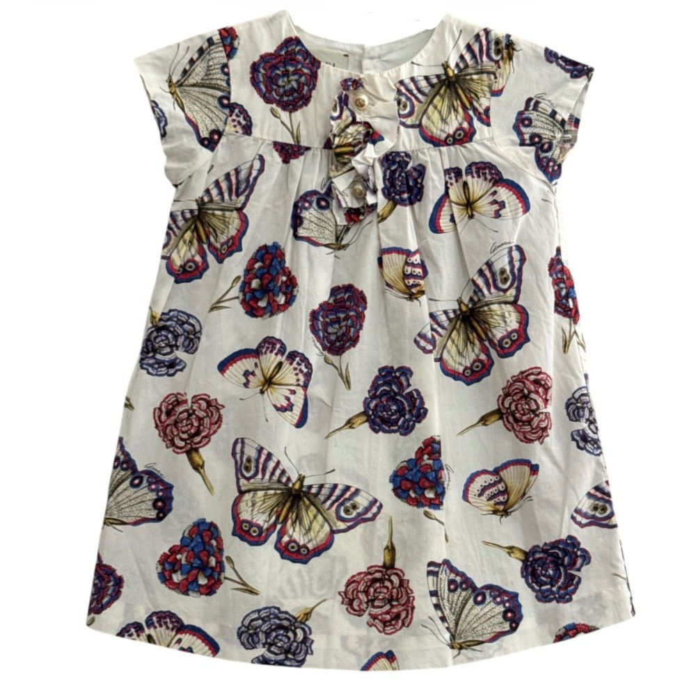 Vestido Estampado Fundo Off White Botões Pérolas da GUCCI - Tam 1