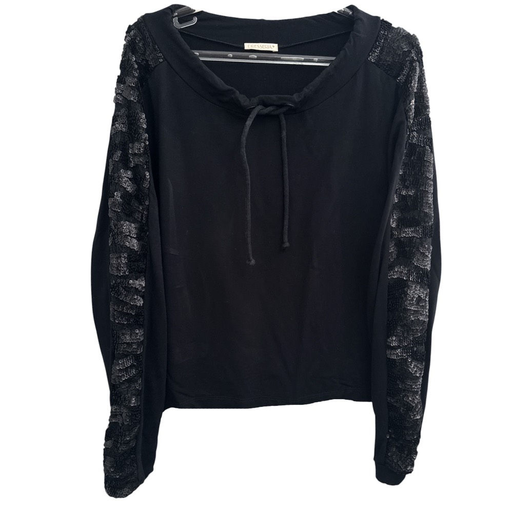 Blusa Moletinho Preto Mangas Paetê da Dresseria - Tam G