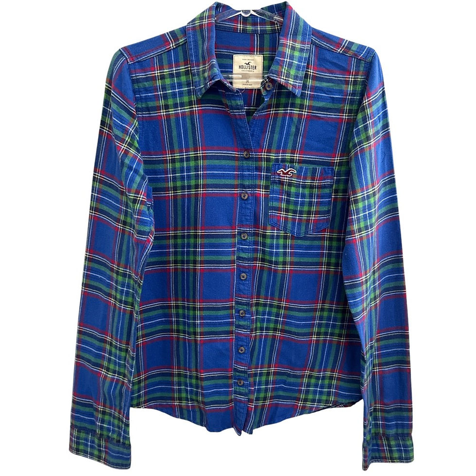 Miniatura: Camisa de Algodão Xadrez Azul da Hollister - Tam M