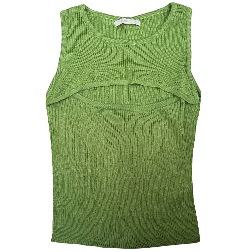 Blusa de Tricot Verde Vazado Colo da Lez a Lez - Tam P