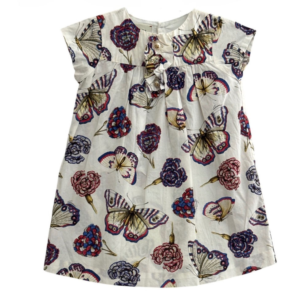 Miniatura: Vestido Estampado Fundo Off White Botões Pérolas da GUCCI - Tam 1