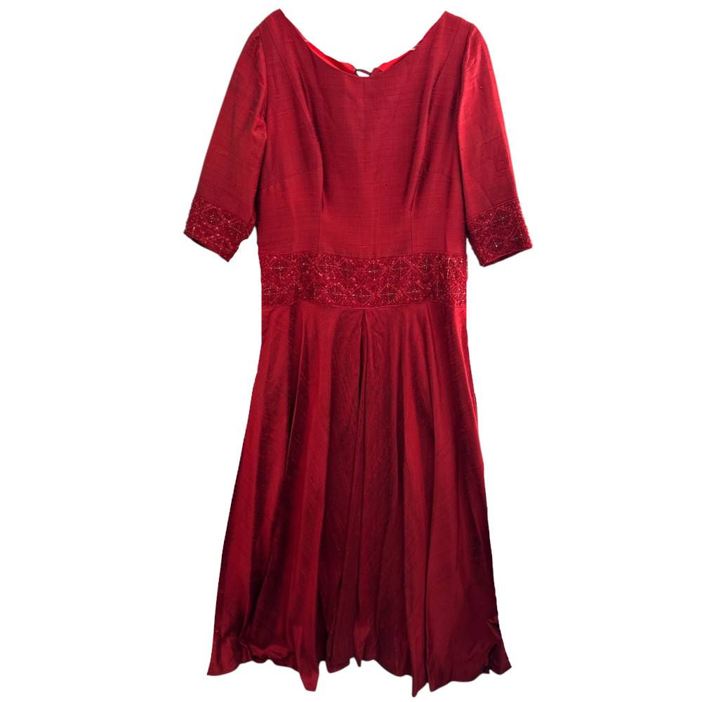Vestido de Festa Longo Vermelho com Bordados - Tam GG