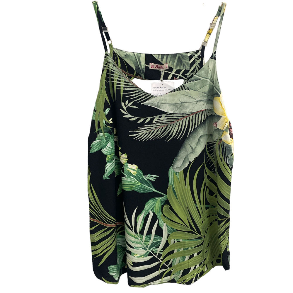 Blusa Regata de Viscose Estampada Folhagem da Sila Fashion -NOVA- Tam M