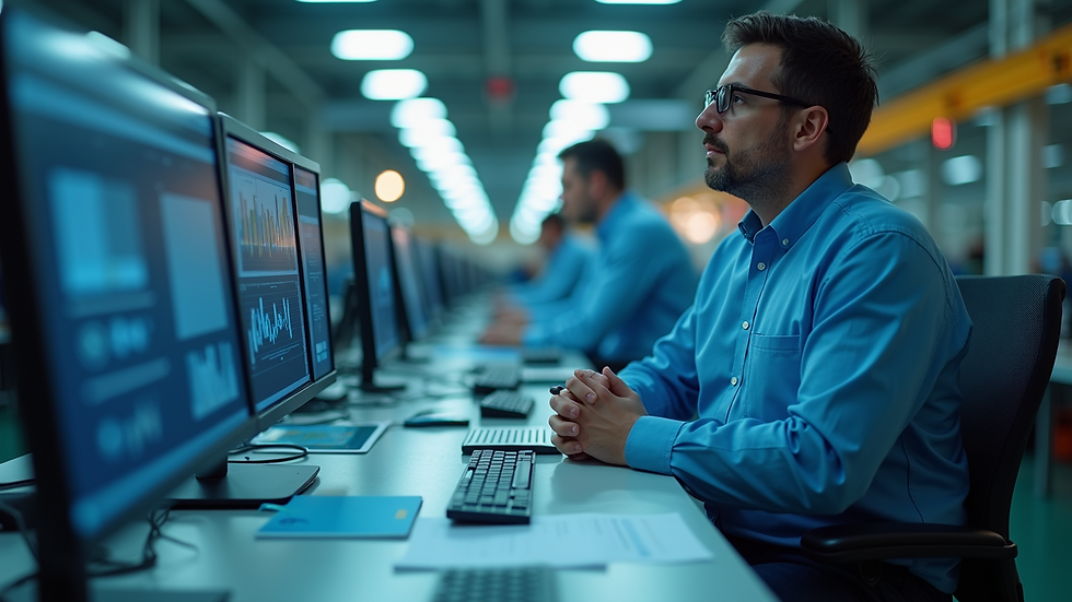 Eye-level view of data analysis on a factory floor