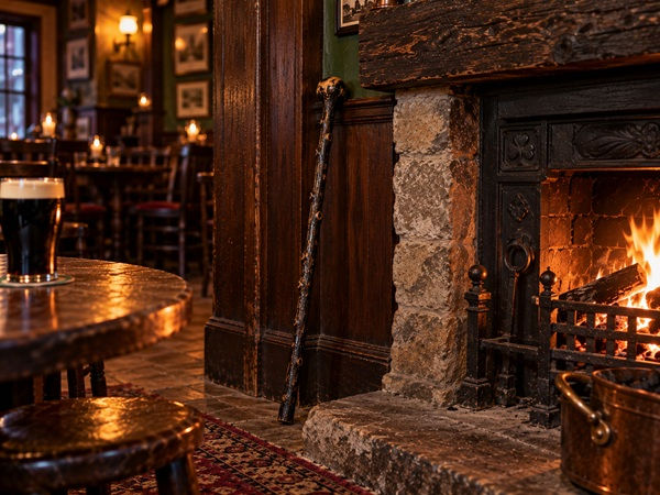 A shillelagh by a fireplace