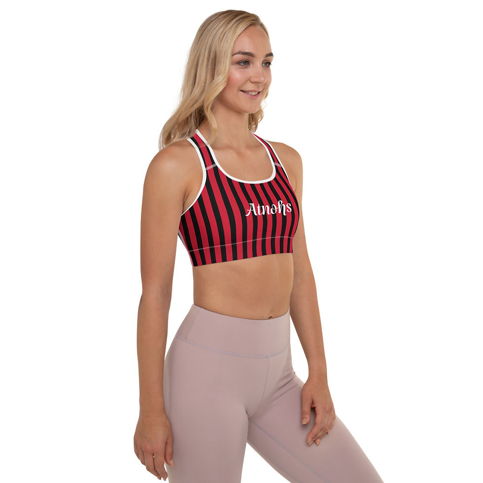 Thumbnail: AOD Red/Black striped Padded Sports Bra