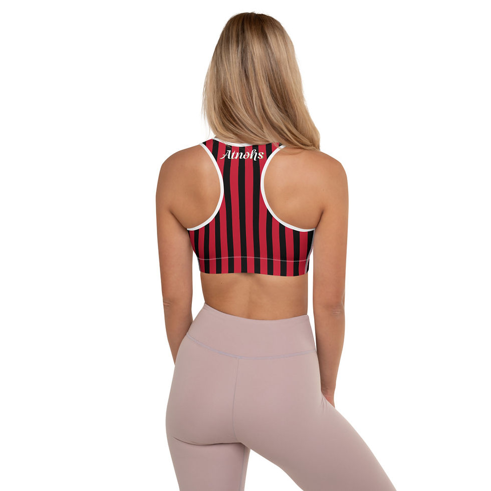 Thumbnail: AOD Red/Black striped Padded Sports Bra