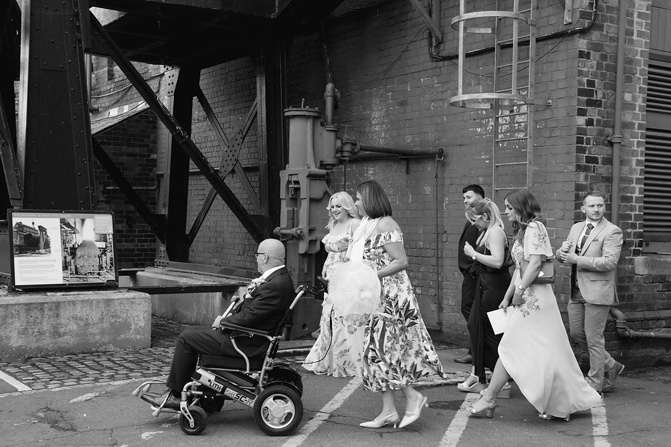 happy wedding guests sheffield kelham island museum