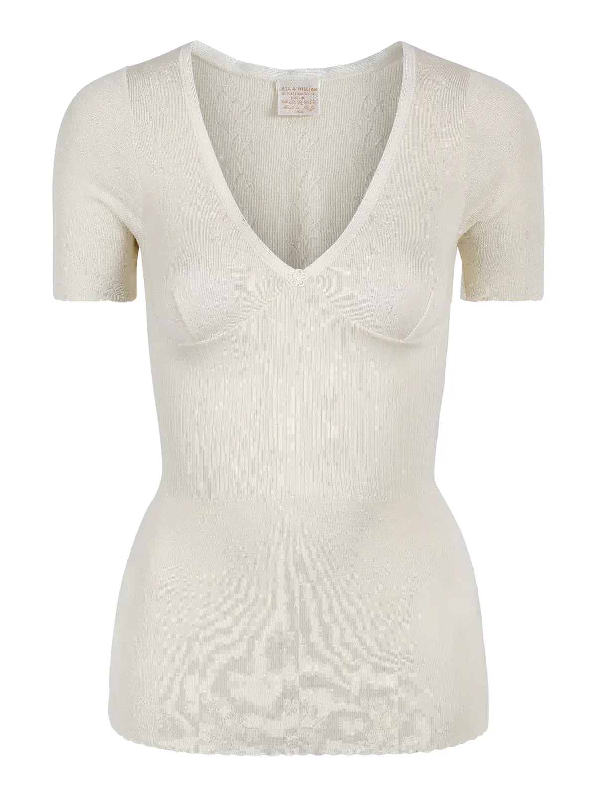 Lace T-top - merino og silke (off white)