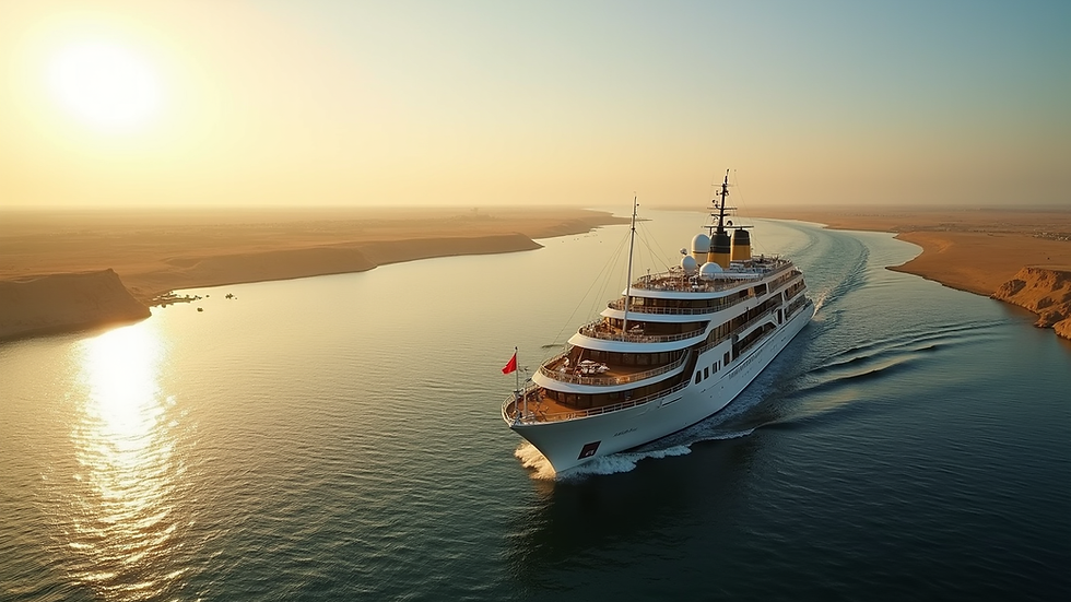 High angle view of a luxury Nile cruise ship sailing on the river