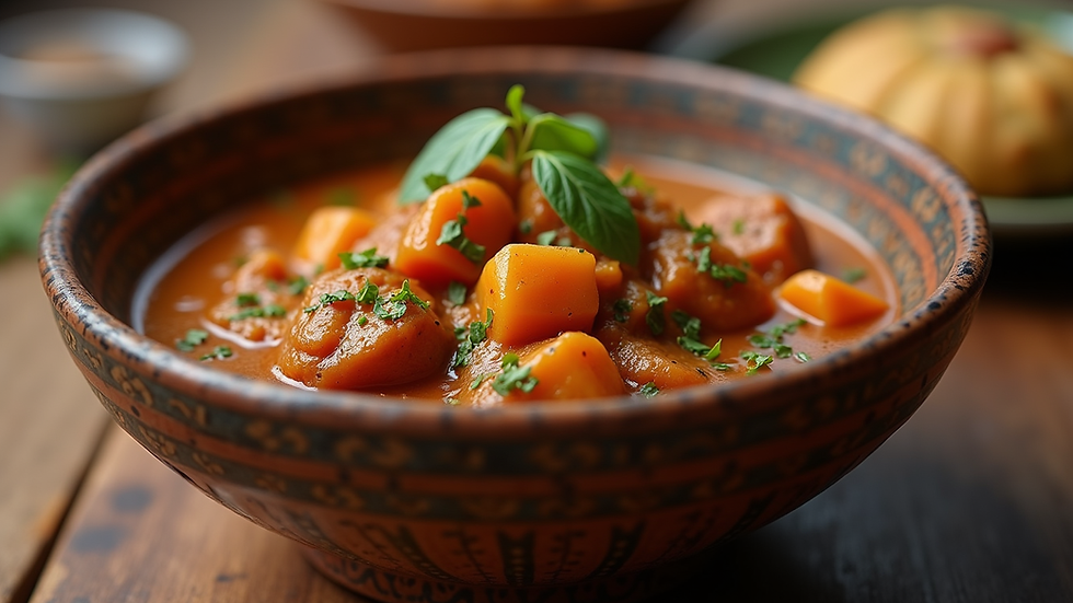 Close-up view of molokhia stew served in traditional Egyptian bowl