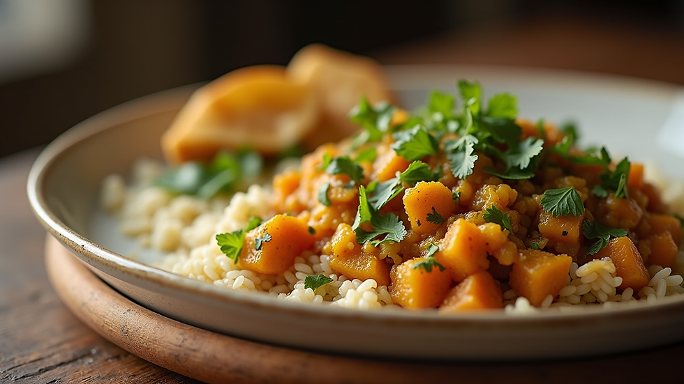 Close-up view of a traditional Egyptian dish of molokhia served with rice