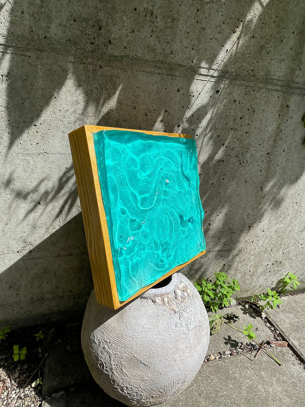 Miniaturbild: 20 x20 cm Turquoise Maledives playfull Waves in Yellow Wood Frame
