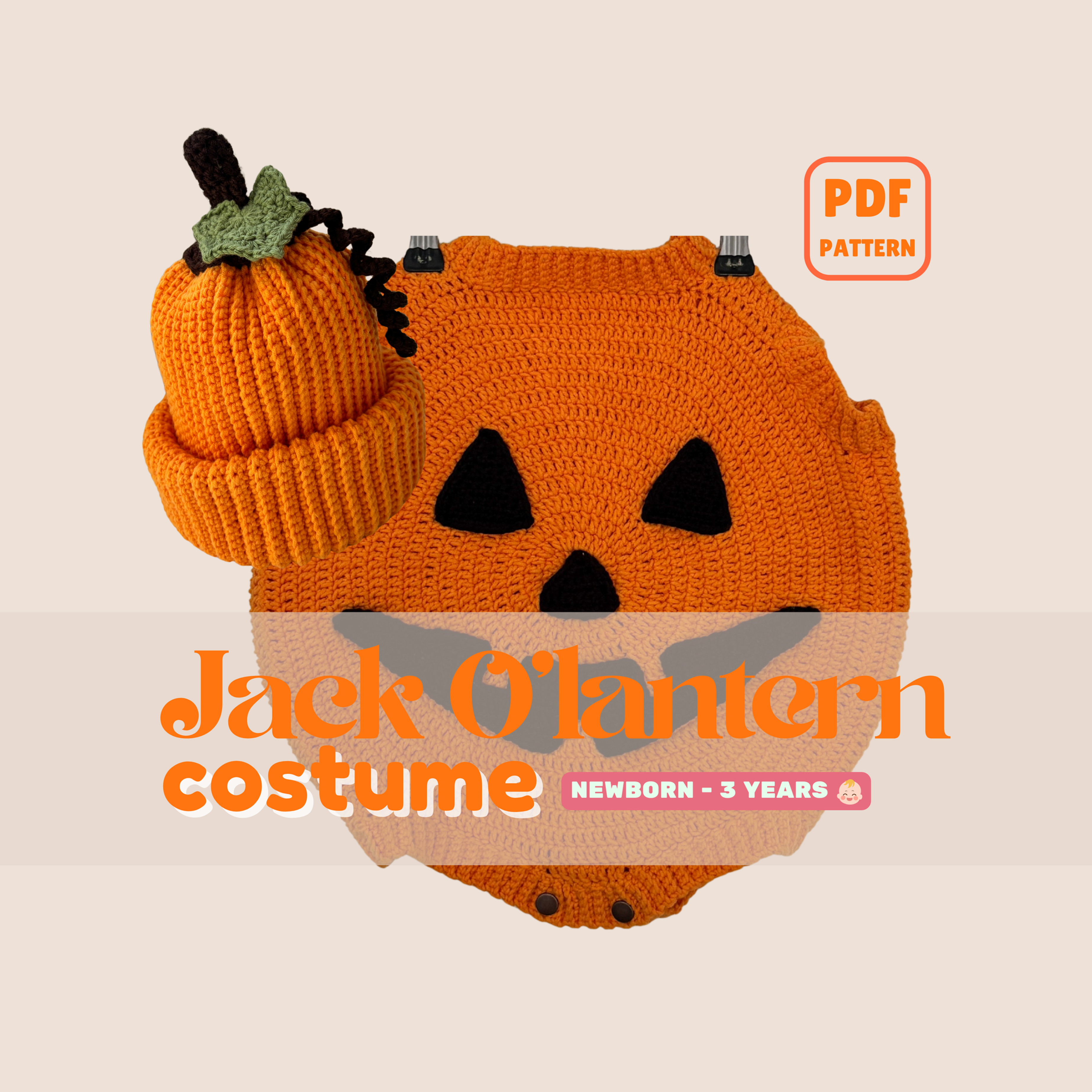 Jack O'lantern Costume and Beanie - PDF crochet pattern