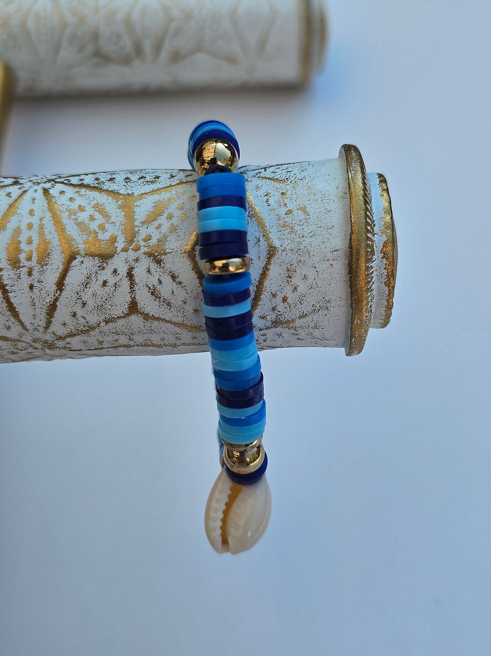 Blue and Gold Seashell Bracelet 
