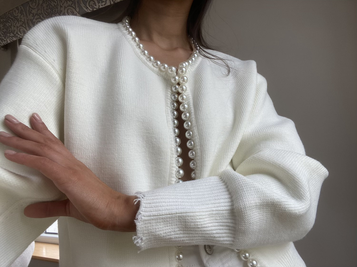 Eliza | Pearl Trim Cardigan | Ivory 