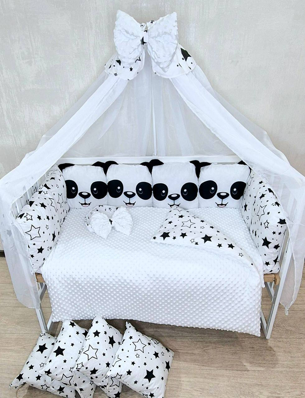 Набір "Пандочки "з косичкою, білий колір, постільні комплекти, дитячий текстиль, купити у Вінницькій області 